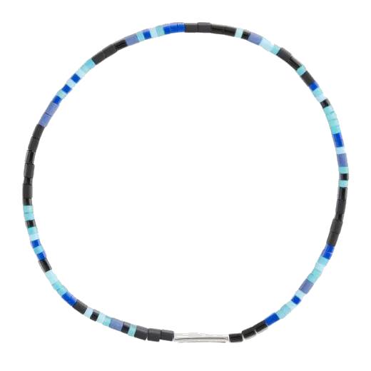 Paul Smith Flat Glass Bead Blue Tones Striped Elasticated Bracelet - Image 3