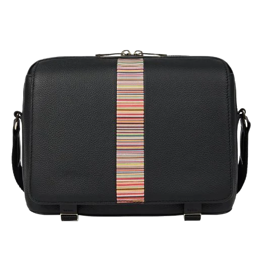 Paul Smith Grained Leather Signature Stripe Trim Messenger Bag
