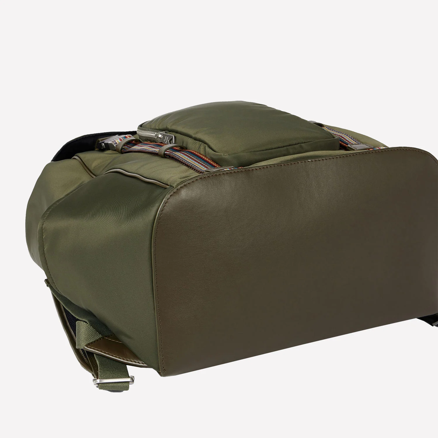 Paul Smith Green Recycled Nylon Backpack with Signature Stripe Trims - Image 7