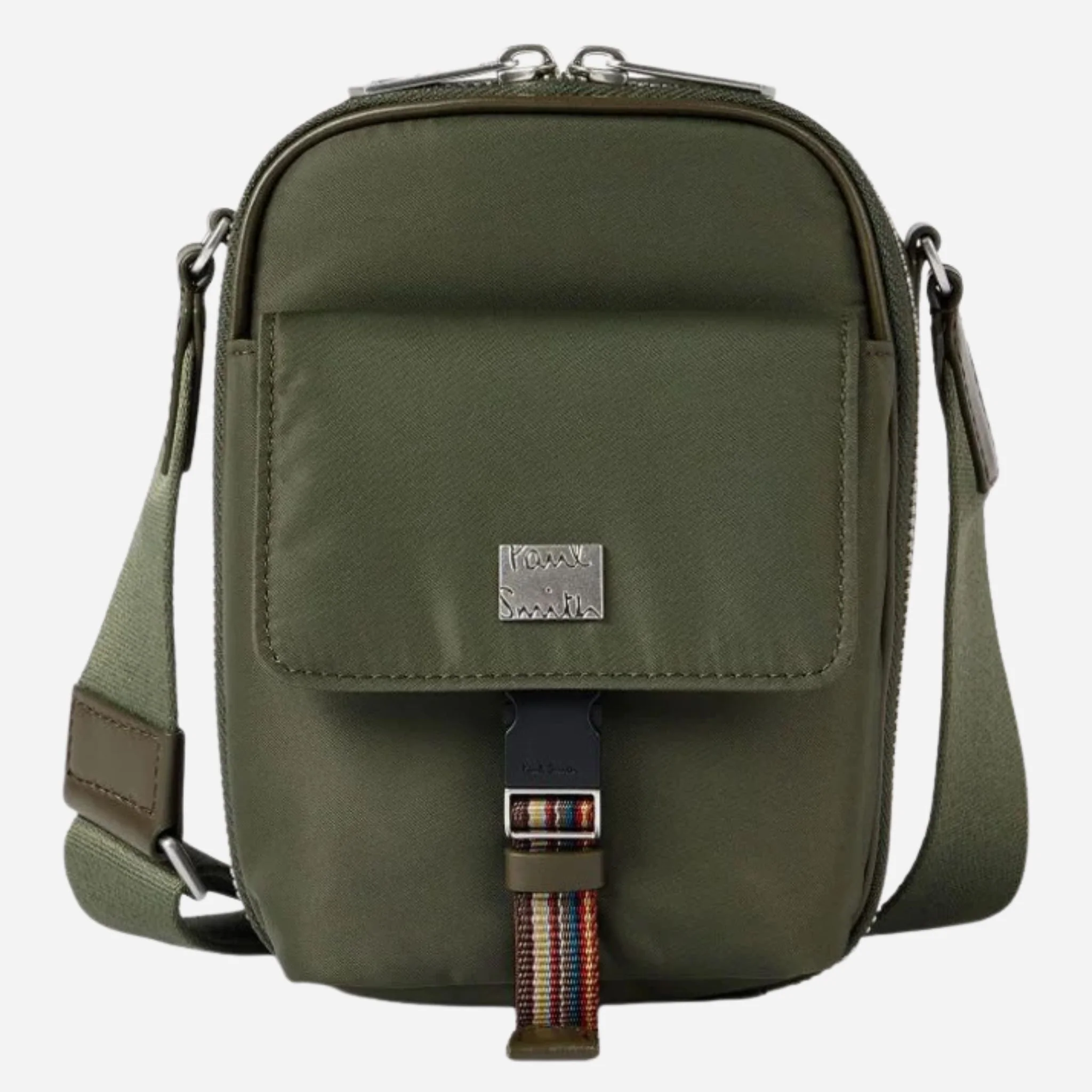 Paul Smith Green Recycled Nylon Small Flight Bag with Signature Stripe Trims
