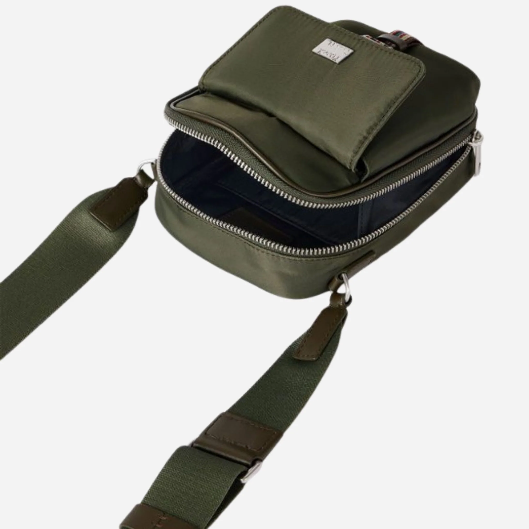 Paul Smith Green Recycled Nylon Small Flight Bag with Signature Stripe Trims - Image 5