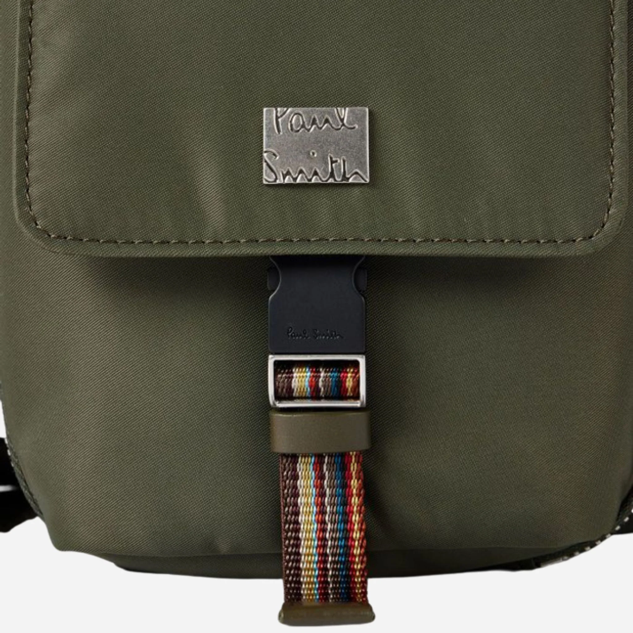 Paul Smith Green Recycled Nylon Small Flight Bag with Signature Stripe Trims - Image 6