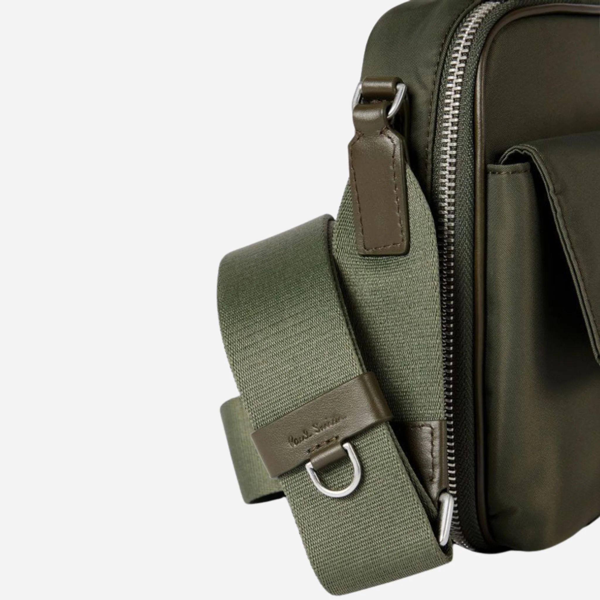 Paul Smith Green Recycled Nylon Small Flight Bag with Signature Stripe Trims - Image 7