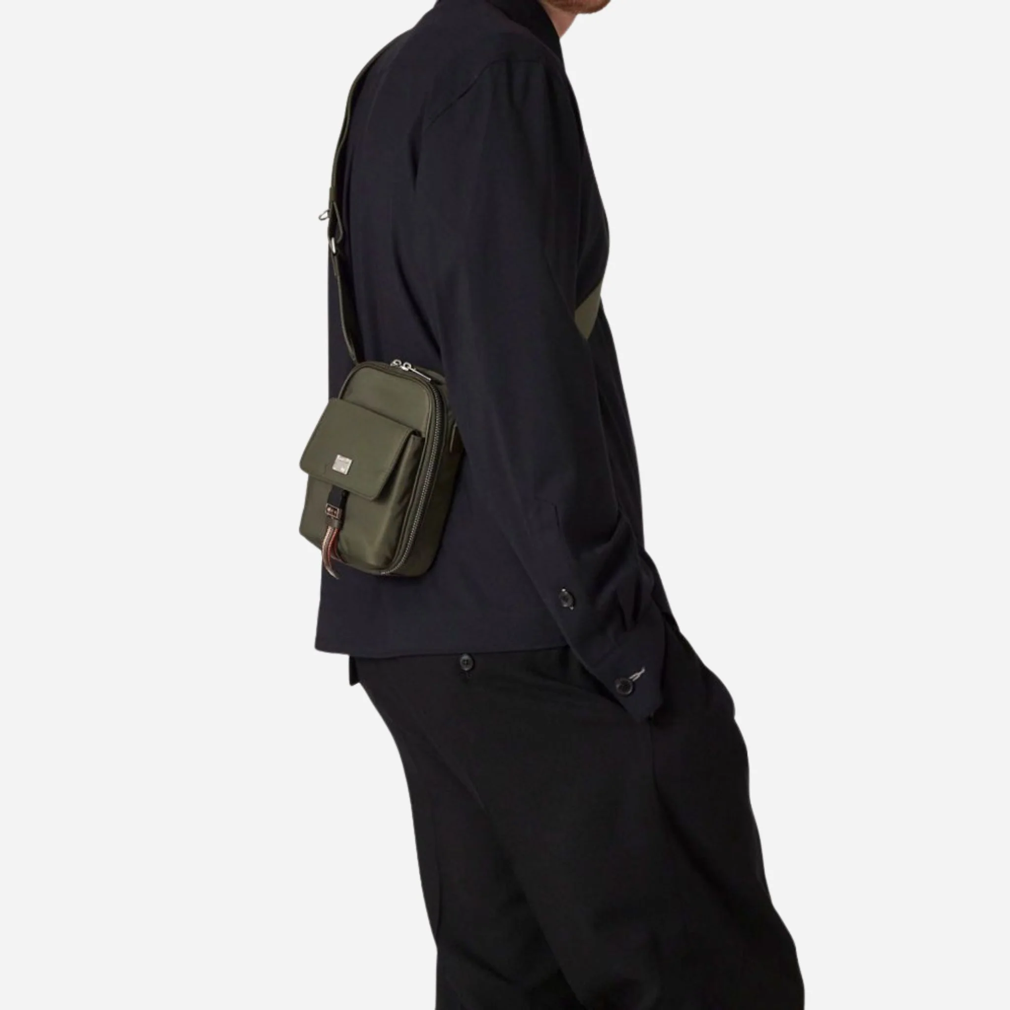 Paul Smith Green Recycled Nylon Small Flight Bag with Signature Stripe Trims - Image 8