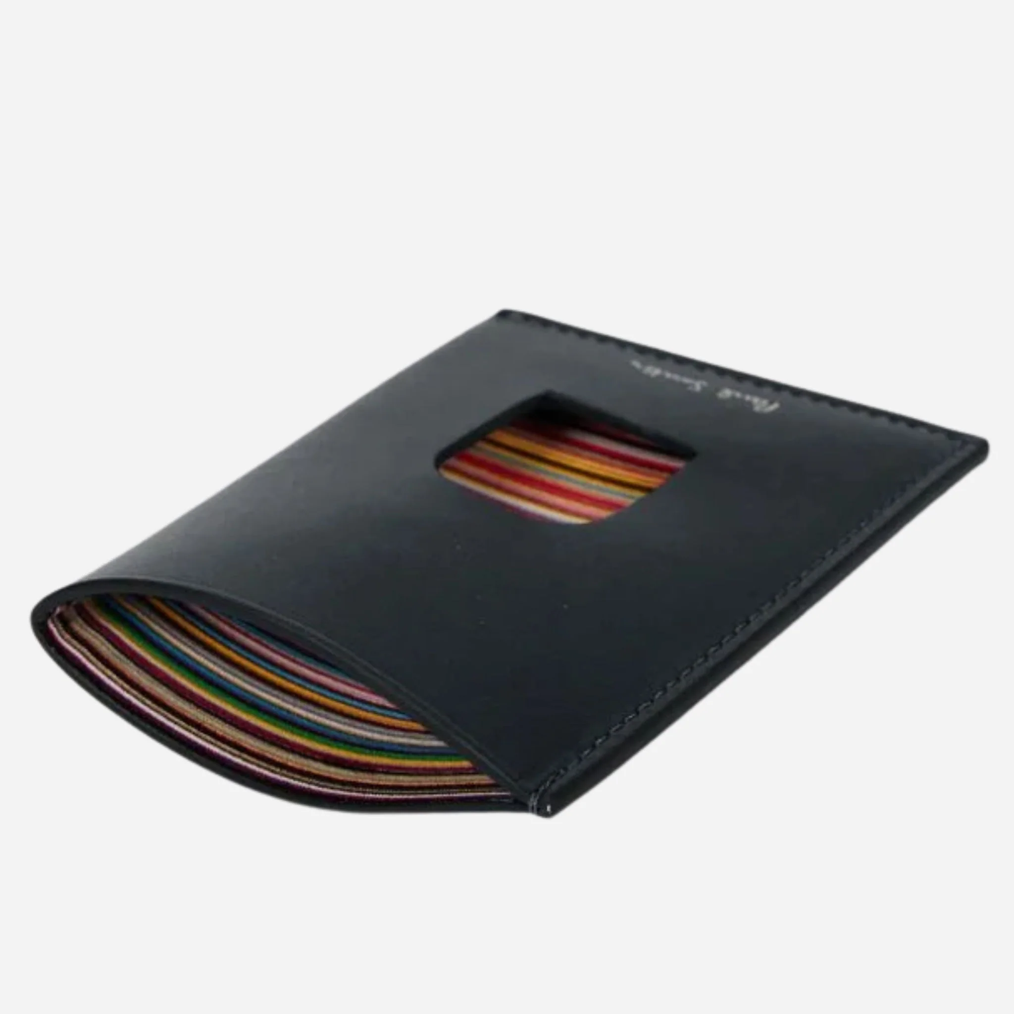 Paul Smith Leather 1CC Card Holder with Thumb Hole and Signature Stripe Interior - Image 3