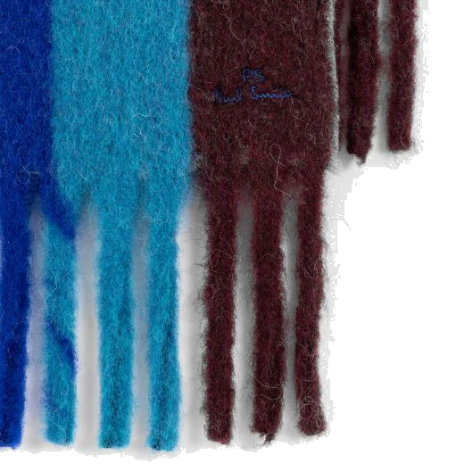 Paul Smith Men's Block Stripe Blue & Burgundy Scarf - Image 2