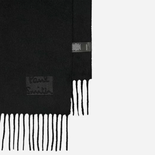Paul Smith Men's Black Cashmere Scarf with Signature Logo Patch - Image 2