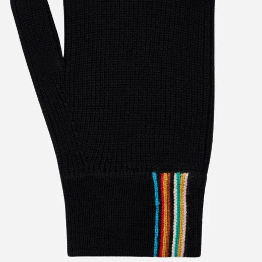 Paul Smith Men's Black Merino Wool Gloves with Signature Stripe Edge - Image 3