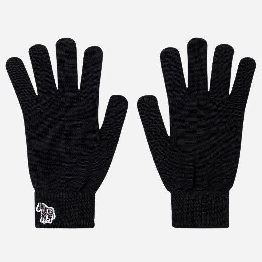 Paul Smith Men's Black Wool Gloves with Striped Zebra Logo