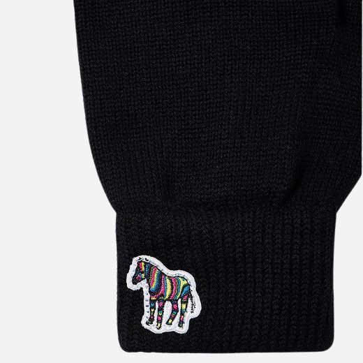 Paul Smith Men's Black Wool Gloves with Striped Zebra Logo - Image 2