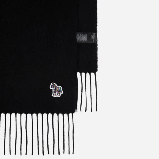 Paul Smith Men's Black Wool Scarf with Fringed Edges and Zebra Logo - Image 2