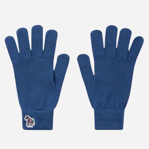 Paul Smith Men's Blue Wool Gloves with Striped Zebra Logo