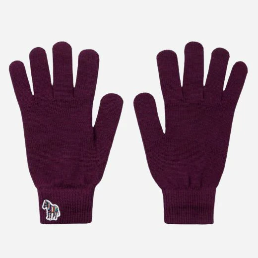Paul Smith Men's Red Wool Gloves with Striped Zebra Logo