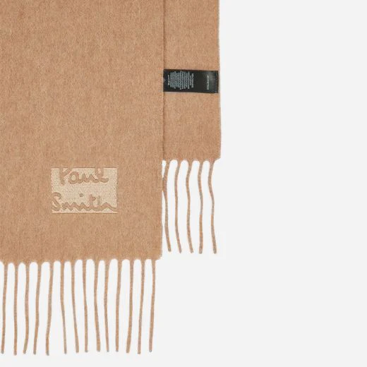 Paul Smith Men's Tan Cashmere Scarf with Signature Logo Patch - Image 2