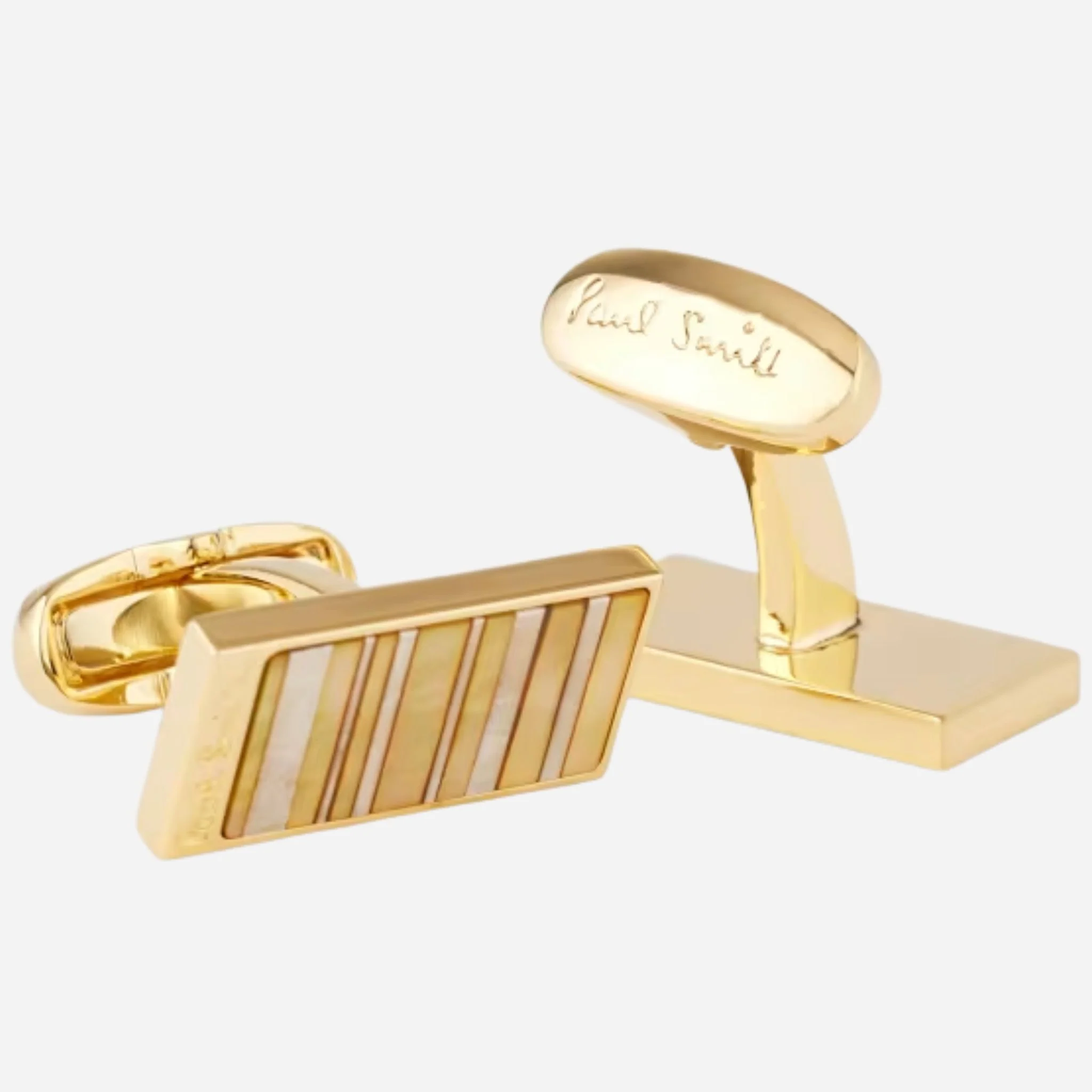 Paul Smith Mother of Pearl 'Stripe' Gold Metallic Cufflinks - Image 2