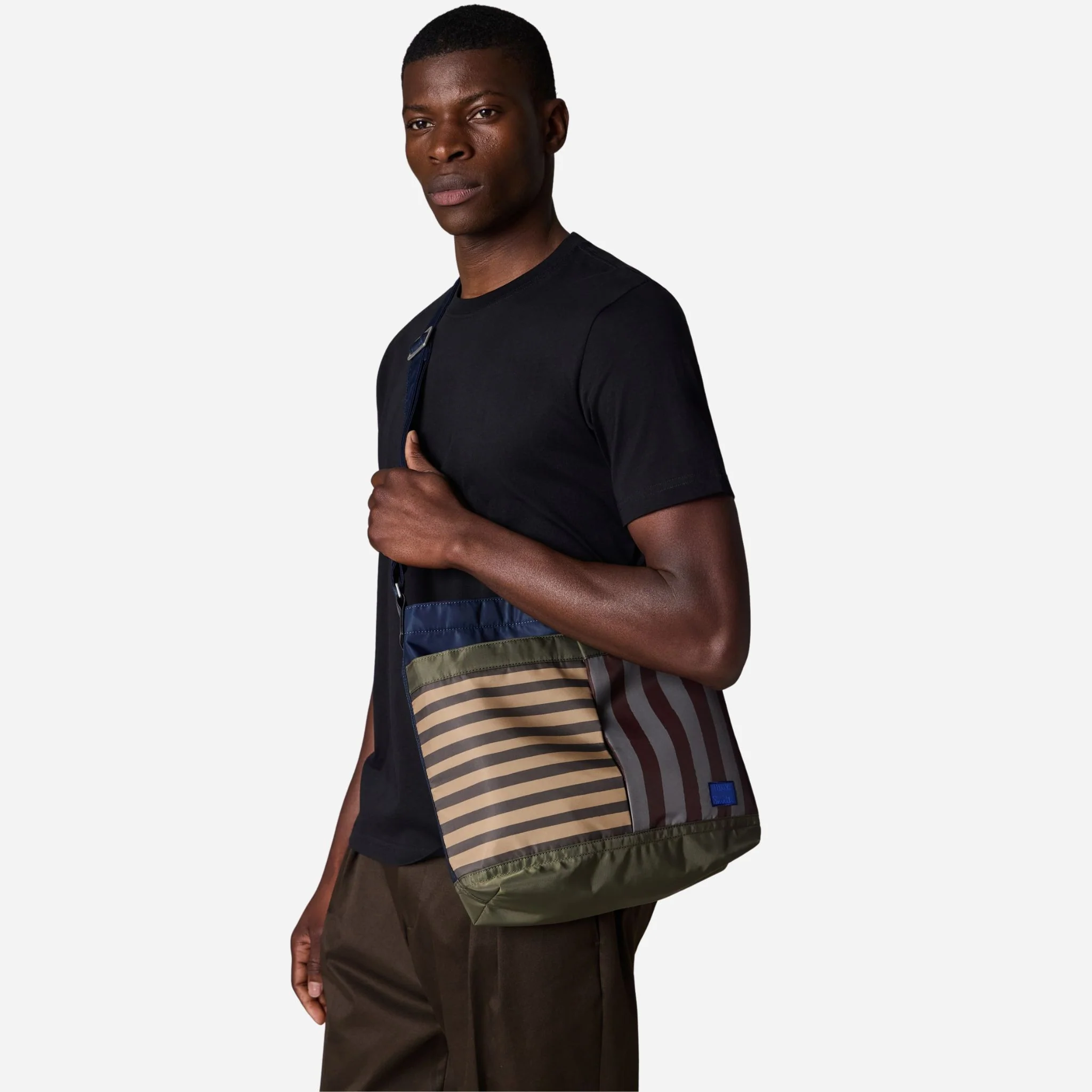 Paul Smith Multistripe Recycled Nylon Adjustable Tote Bag with Signature Logo Patch - Image 12