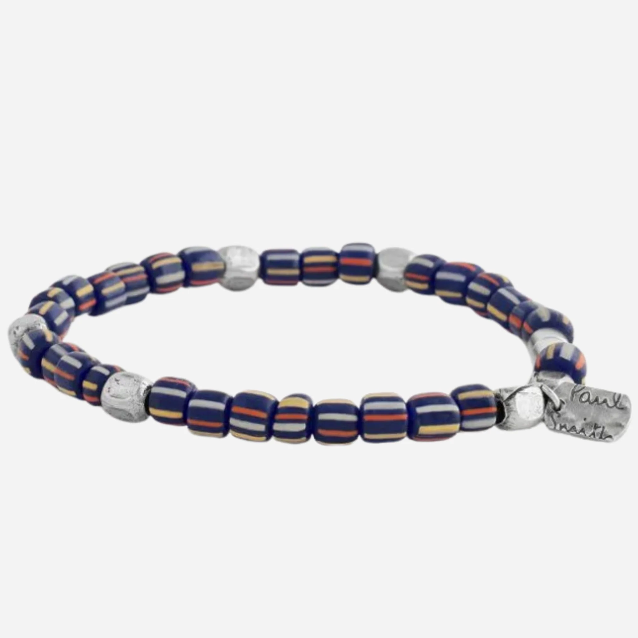 Paul Smith Navy Blue Glass Bead Bracelet with Signature Stripe Pinstripe