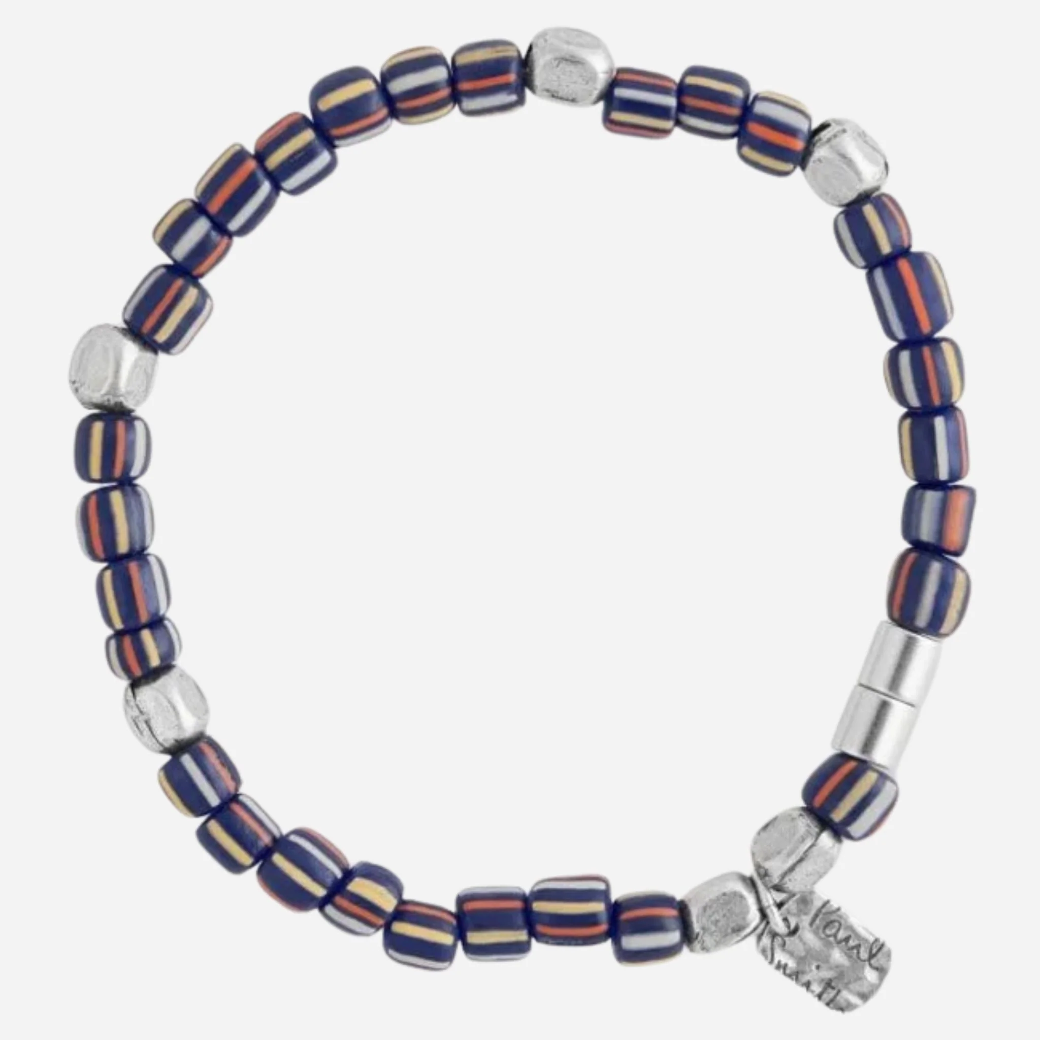 Paul Smith Navy Blue Glass Bead Bracelet with Signature Stripe Pinstripe - Image 2