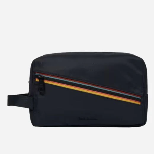 Paul Smith Navy Blue Polyester Wash Bag with 'Artist Stripe' Detailing