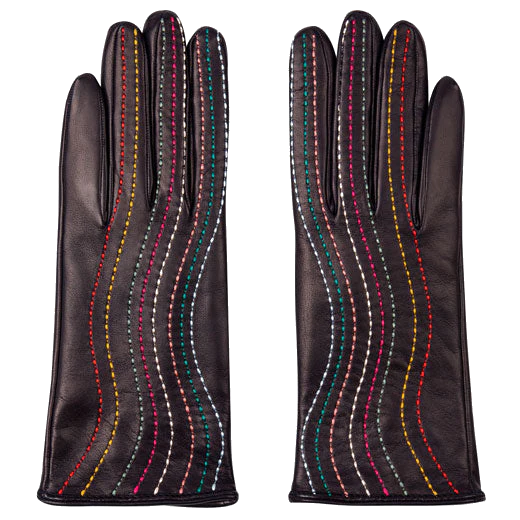 Paul Smith Navy Leather Gloves with Stitched Swirl Detailing