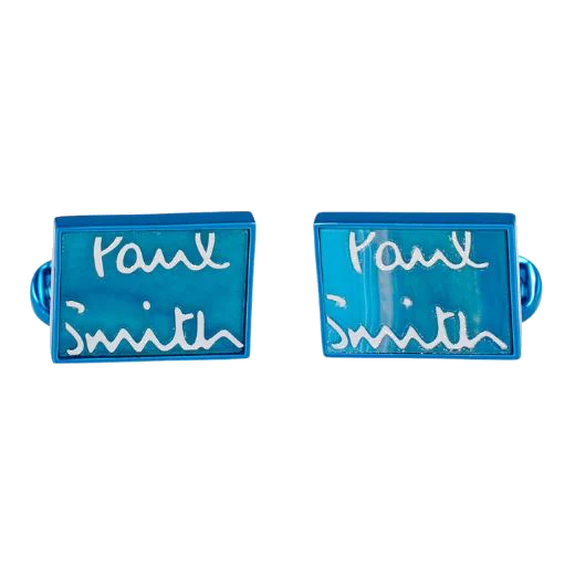 Paul Smith Rectangular Blue Agate 'Signature' Logo Cufflinks