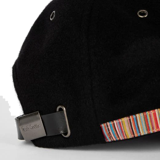 Paul Smith Signature Stripe Trim Black Wool Cap - Image 3