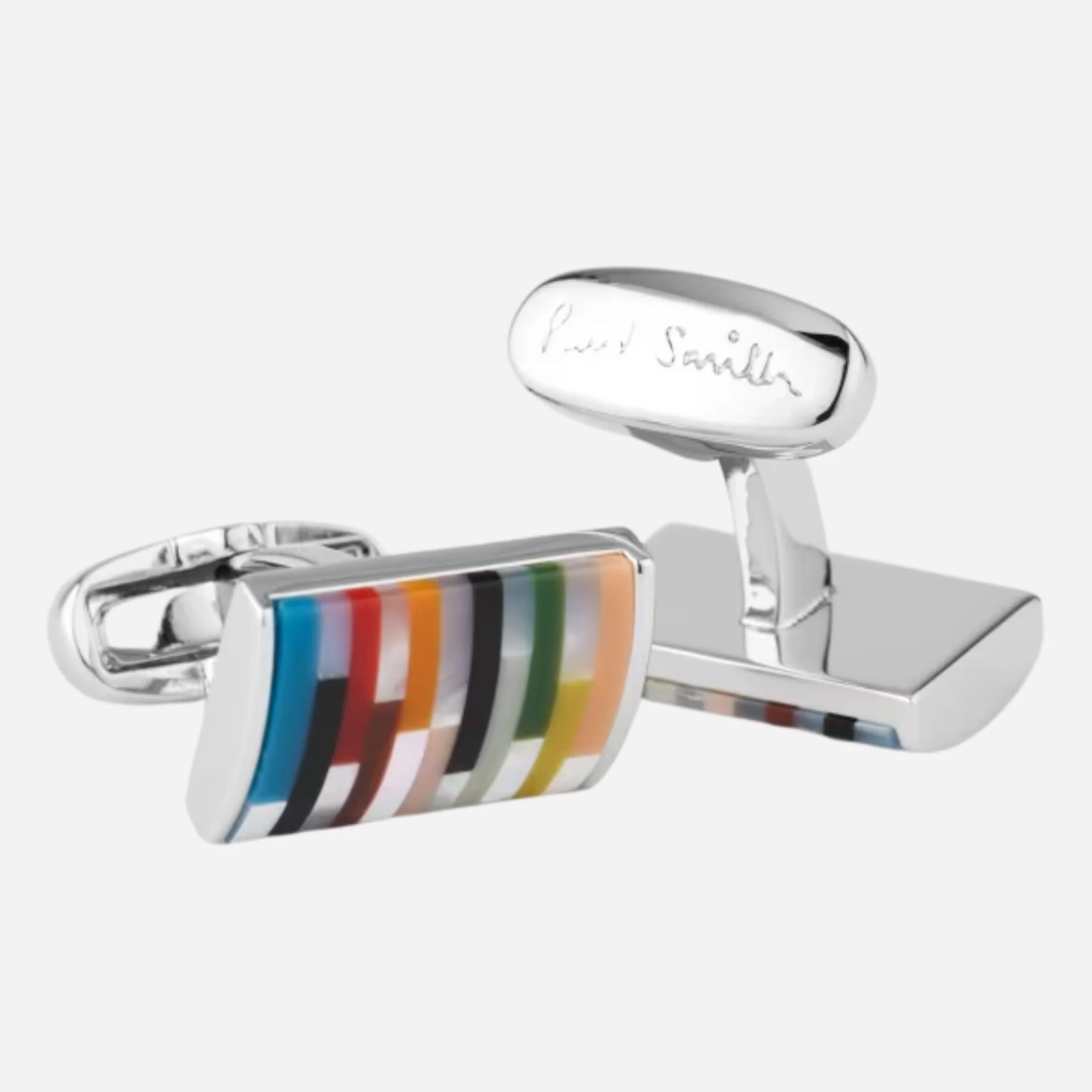 Paul Smith Silver Metallic 'Signature Stripe' Curve Cufflinks - Image 2