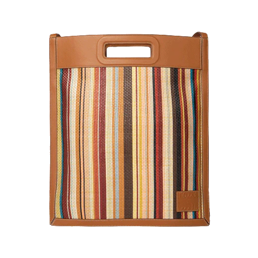 Paul Smith Tan Leather Trim Raffia Stripe Tote Bag