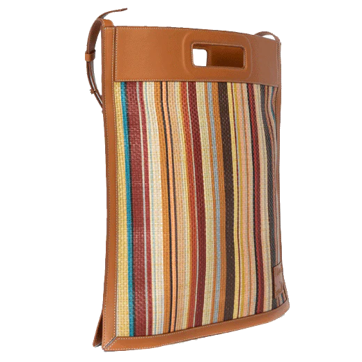 Paul Smith Tan Leather Trim Raffia Stripe Tote Bag - Image 2