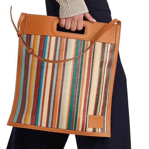 Paul Smith Tan Leather Trim Raffia Stripe Tote Bag - Image 3