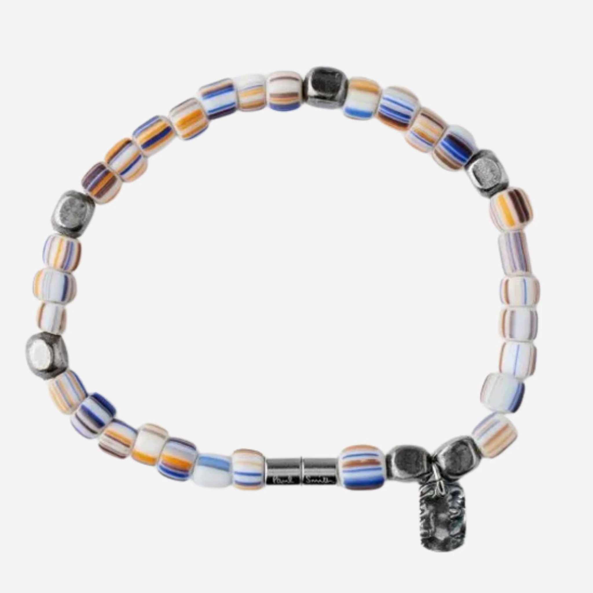 Paul Smith White, Blue and Orange Striped Glass Bead Bracelet