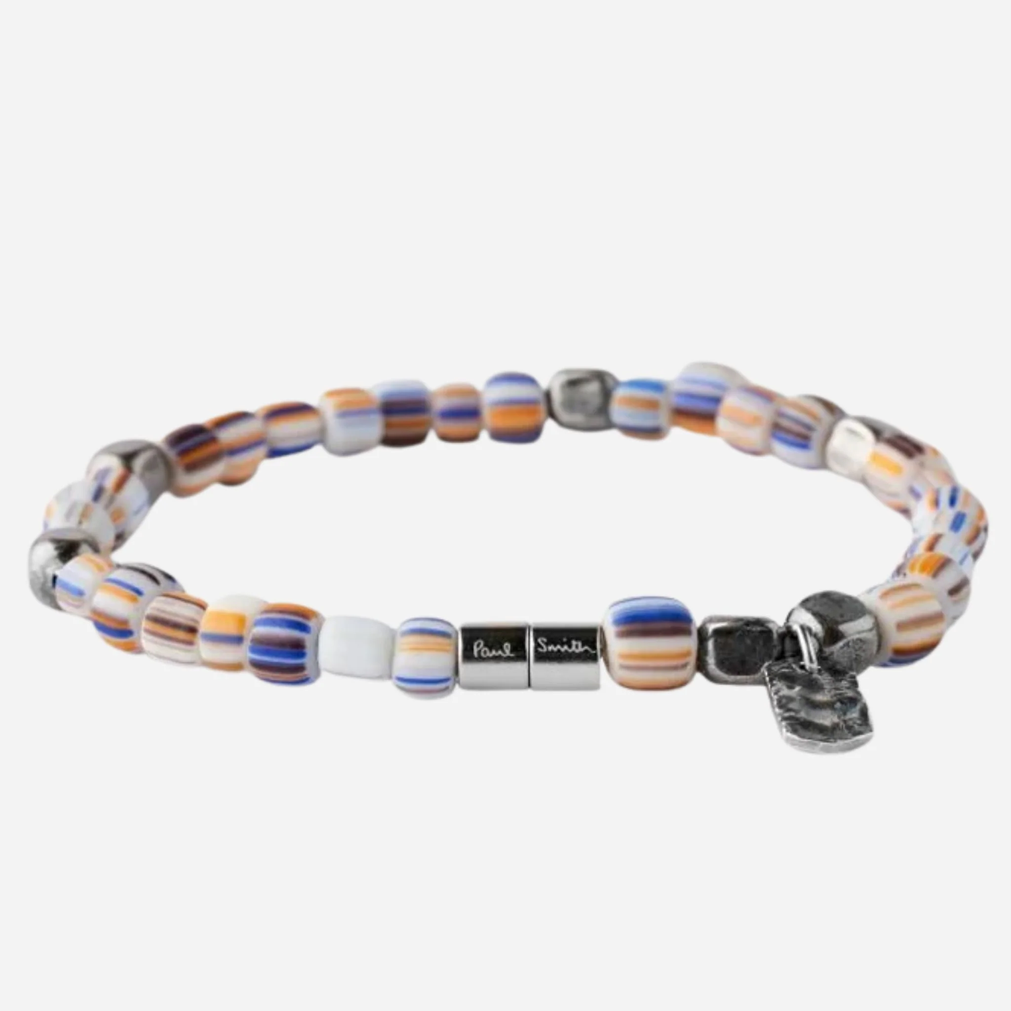Paul Smith White, Blue and Orange Striped Glass Bead Bracelet - Image 2
