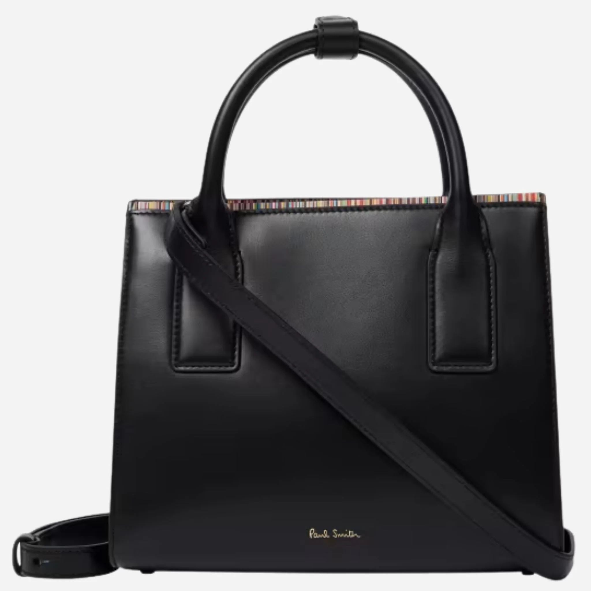 Paul Smith Women's Black Leather Top Handle Bag with 'Signature Stripe' Trims