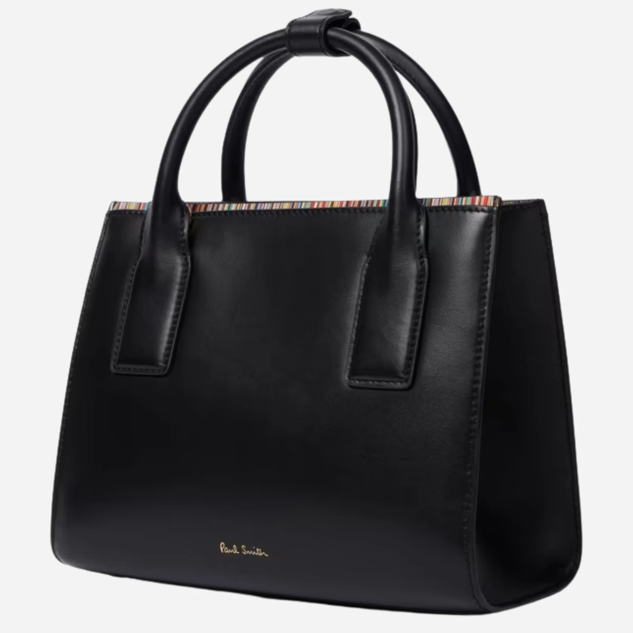 Paul Smith Women's Black Leather Top Handle Bag with 'Signature Stripe' Trims - Image 2