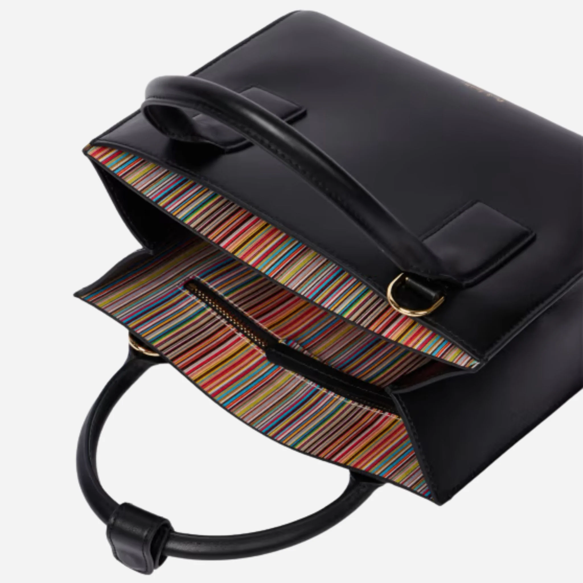 Paul Smith Women's Black Leather Top Handle Bag with 'Signature Stripe' Trims - Image 3