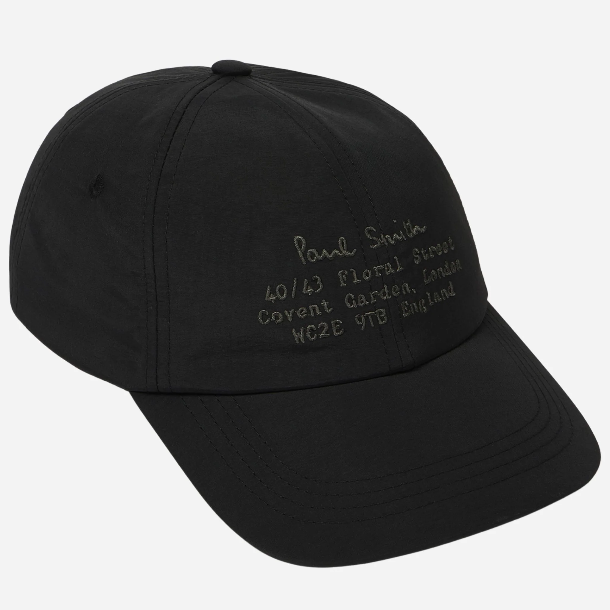 Paul Smith Women's Black Nylon 'Floral Street' Cap with Embroidered Shop Address