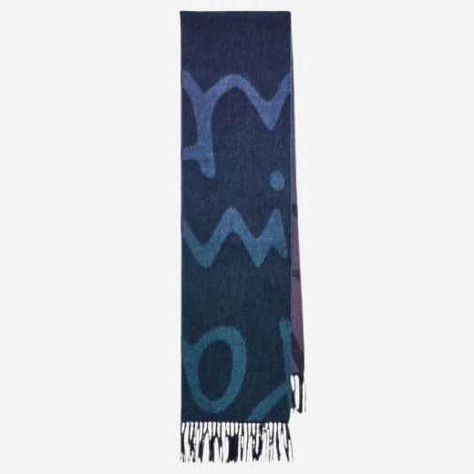 Paul Smith Women's Blue and Purple Wool Blend Scarf with Signature Print