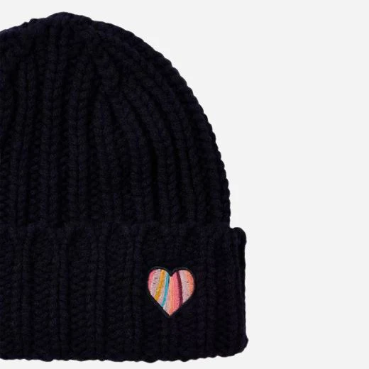 Paul Smith Women's Navy Blue Lambswool Beanie with Swirl Heart Logo - Image 2