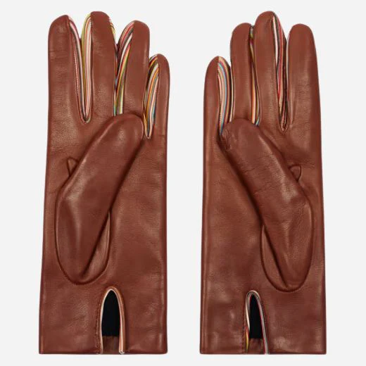 Paul Smith Women's Tan Brown Leather Gloves with Signature Stripe - Image 2