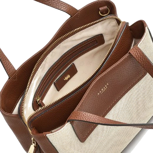 Radley Dukes Place Brown Leather & Canvas Medium Ziptop Bag - Image 4
