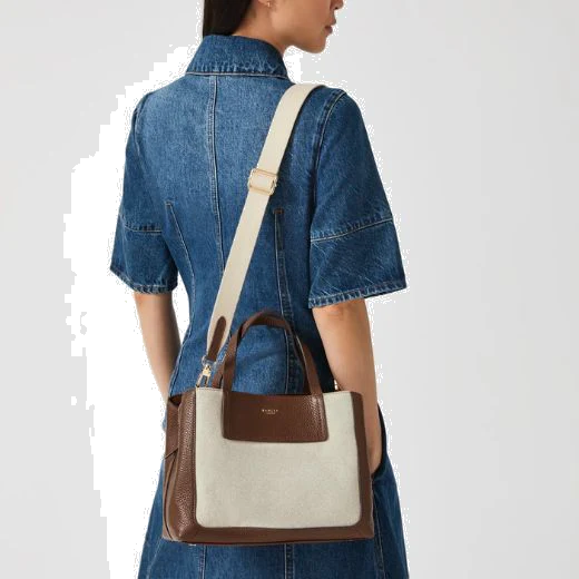 Radley Dukes Place Brown Leather & Canvas Medium Ziptop Bag - Image 5