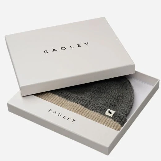 Radley Knitters Lane Dark Grey Hat with Contrasting Stripe - Image 3