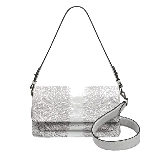 Radley Leather Lane Bright White Faux Lizard Medium Flapover Shoulder Bag