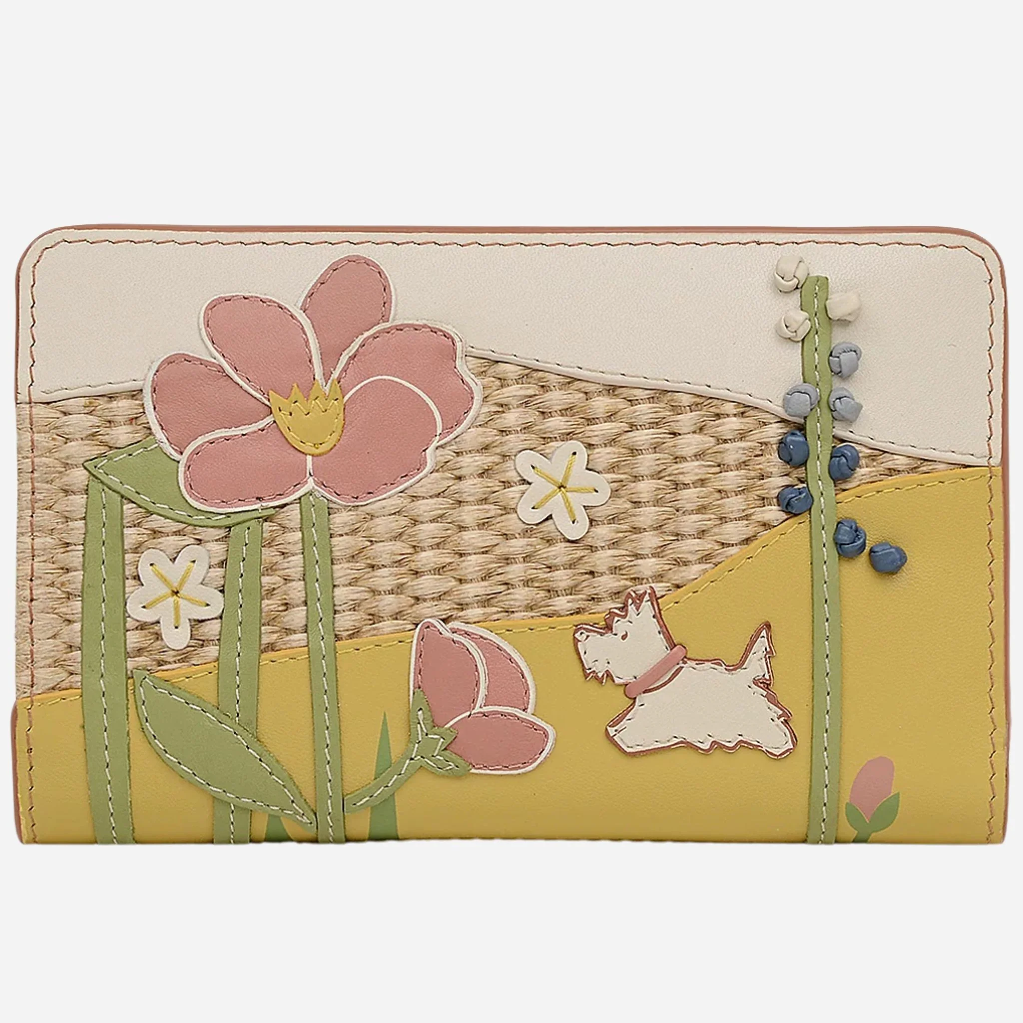 Radley Spring Blooms Raffia and Leather Medium Bifold Purse