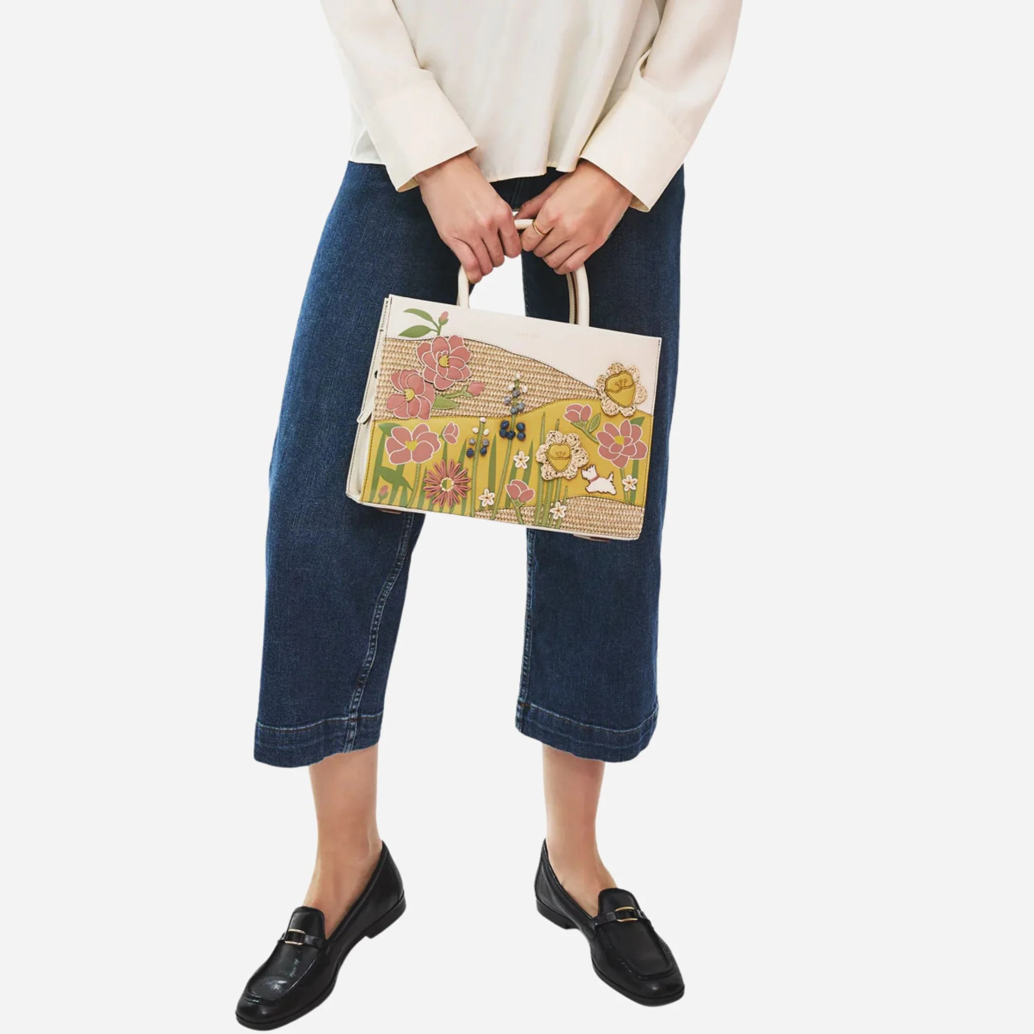 Radley Spring Blooms Raffia and Leather Medium Ziptop Multiway Bag - Image 6