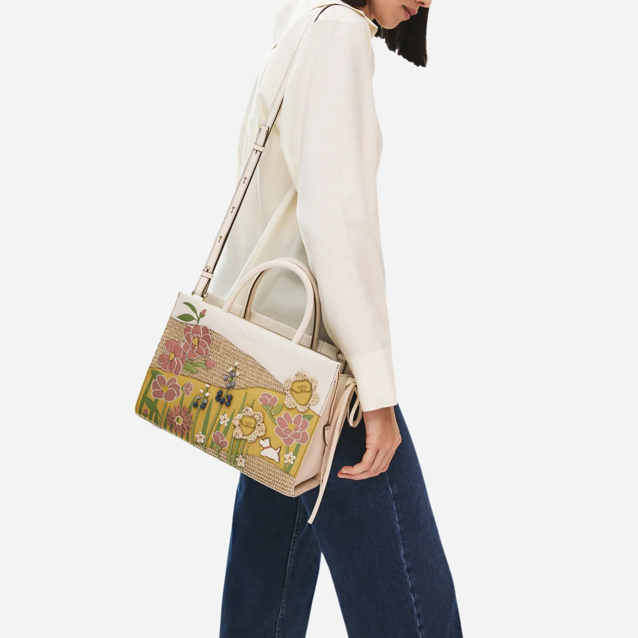 Radley Spring Blooms Raffia and Leather Medium Ziptop Multiway Bag - Image 7