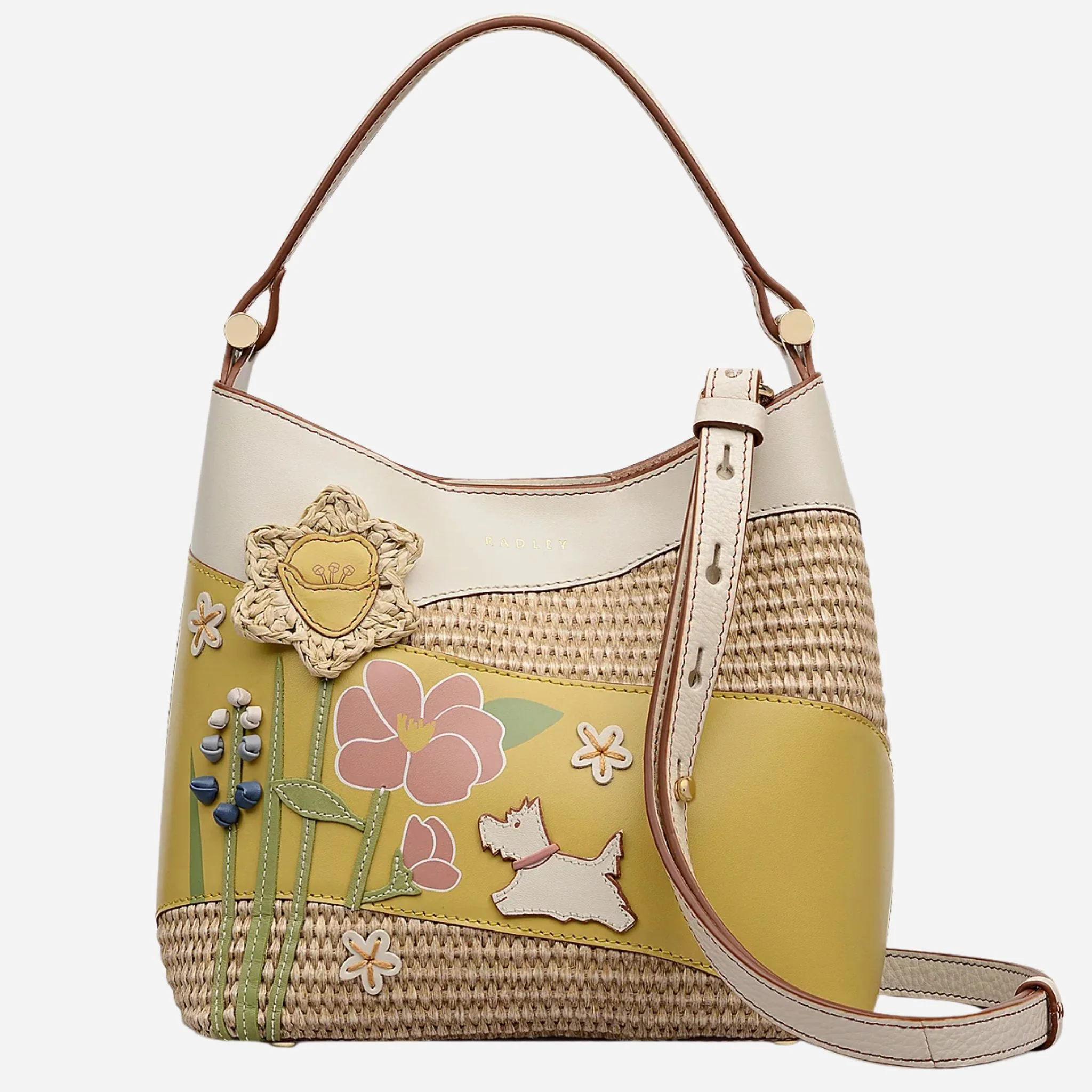 Radley Spring Blooms Raffia and Leather Small Open Top Cross Body Bag