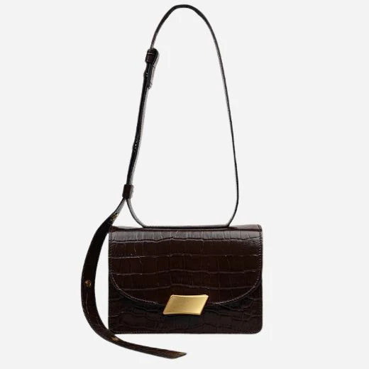 Radley The Belsize Dark Oak Faux Croc Leather Small Flapover Shoulder Bag