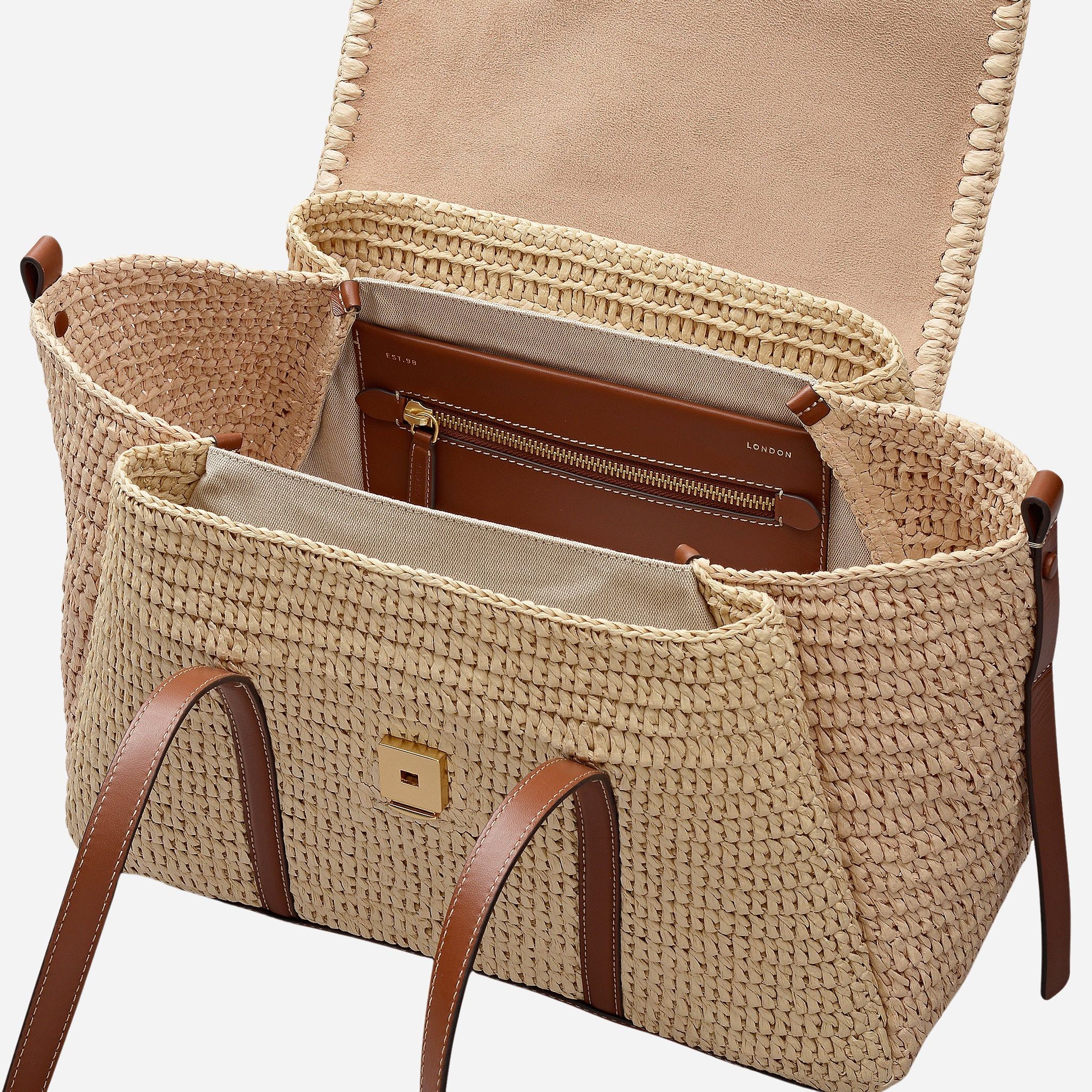 Radley The Chancery Natural Woven Raffia Medium Flapover Shoulder Bag - Image 3