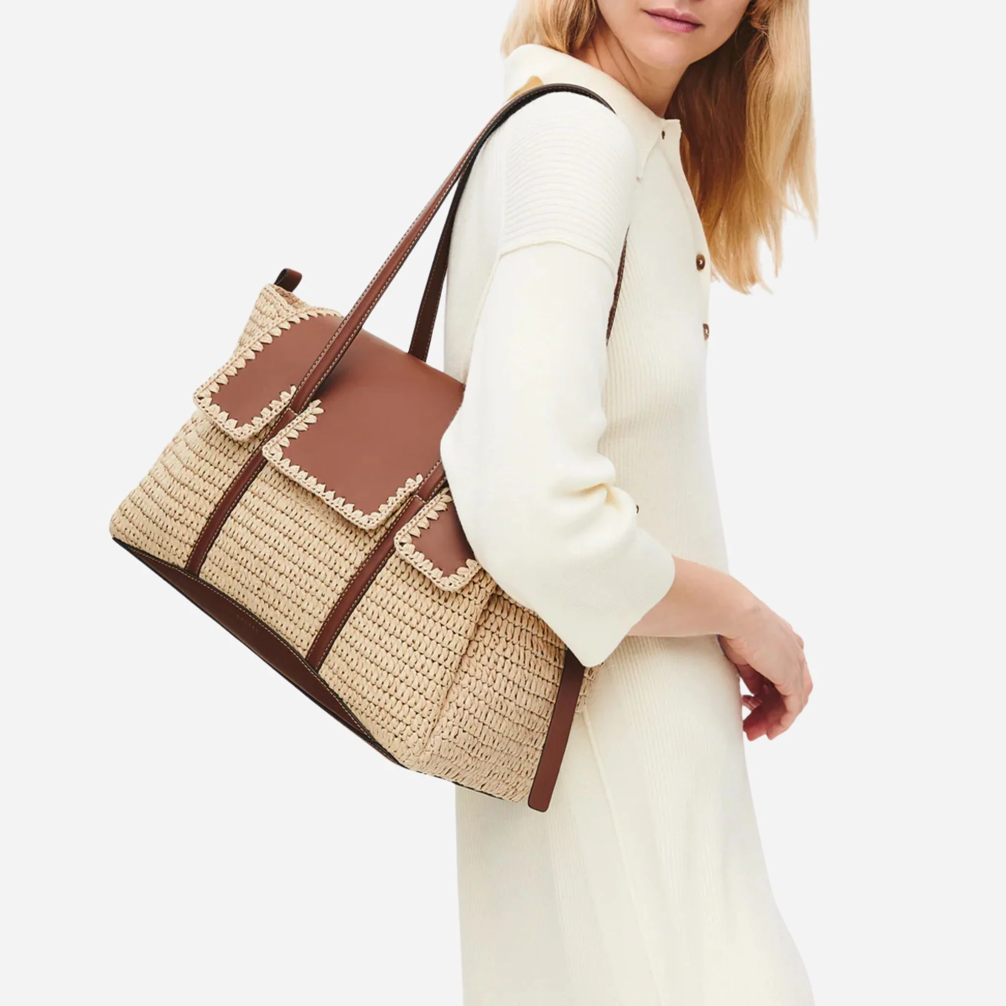 Radley The Chancery Natural Woven Raffia Medium Flapover Shoulder Bag - Image 5